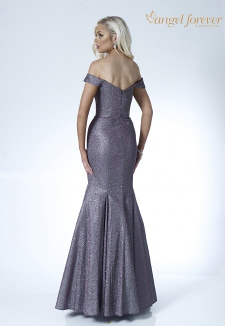 Angel Forever Purple Metallic Bardot Mermaid Prom Dress / Evening Dress